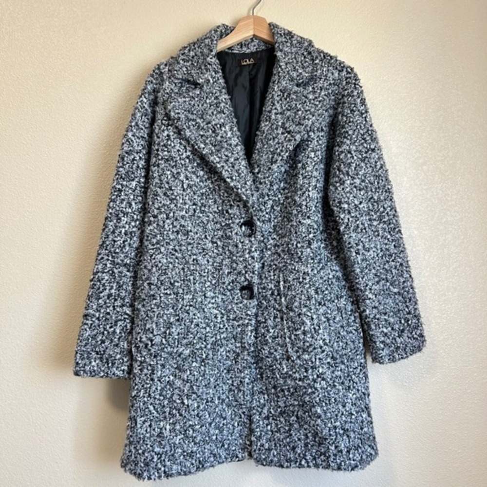 Lola Italy Size Medium Grey Boucle White‎ Button Coat Patch Pocket Miranda Glam